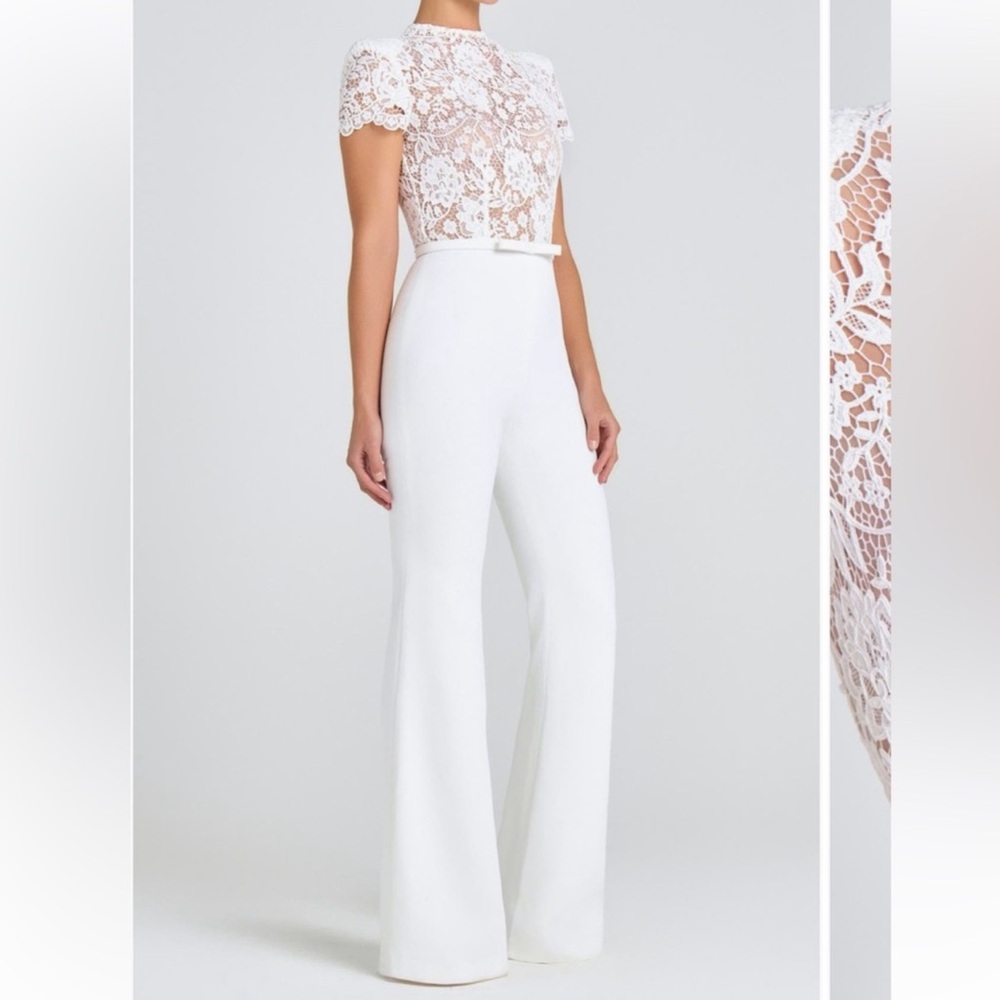NADINE MERABI White Hottie Lace Flare Jumpsuit Size 8 - Picture 3 of 10